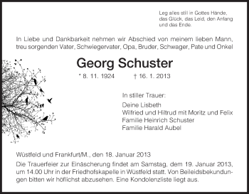 Traueranzeige von Georg Schuster von Hersfeld