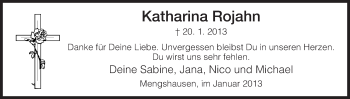 Traueranzeige von Katharina Rojahn von Hersfeld