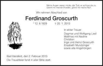 Traueranzeige von Ferdinand Groscurth von Hersfeld