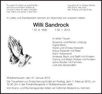 Traueranzeige von Willi Sandrock von Hersfeld