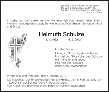 Traueranzeige von Helmuth Schulze von Hersfeld