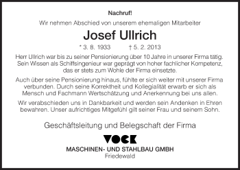 Traueranzeige von Josef Ullrich von Hersfeld