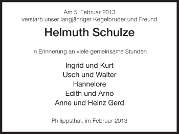 Traueranzeige von Helmuth Schulze von Hersfeld