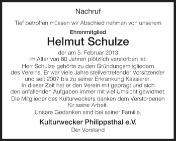 Traueranzeige von Helmuth Schulze von Hersfeld