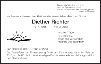 Traueranzeige von Diether Richter von Hersfeld