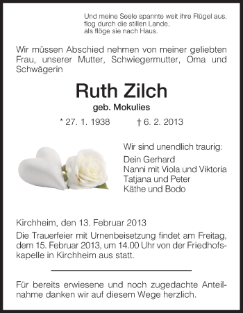 Traueranzeige von Ruth Zilch von Hersfeld