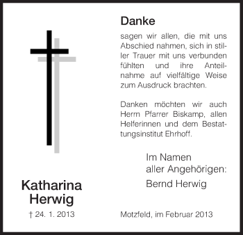 Traueranzeige von Katharina Herwig von Hersfeld