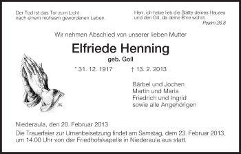 Traueranzeige von Elfriede Henning von Hersfeld