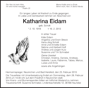 Traueranzeige von Katharina Eidam von Hersfeld