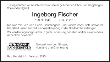 Traueranzeige von Ingeborg Fischer von Hersfeld