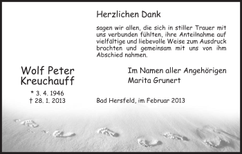 Traueranzeige von Wolf Peter Kreuchauff von Hersfeld