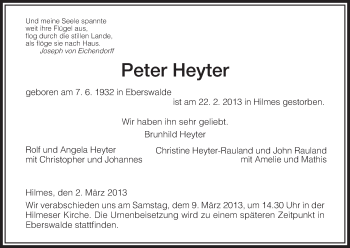 Traueranzeige von Peter Heyter von Hersfeld