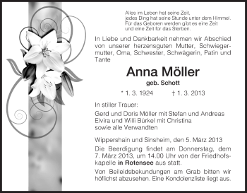 Traueranzeige von Anna Möller von Hersfeld