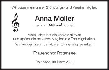 Traueranzeige von Anna Möller von Hersfeld