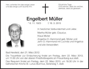 Traueranzeige von Engelbert Müller von Hersfeld