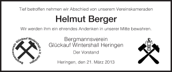 Traueranzeige von Helmut Berger von Hersfeld