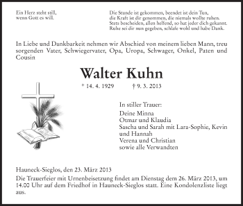 Traueranzeige von Walter Kuhn von Hersfeld