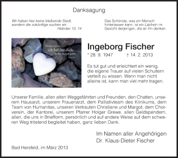 Traueranzeige von Ingeborg Fischer von Hersfeld