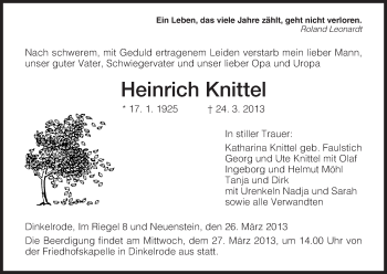 Traueranzeige von Heinrich Knittel von Hersfeld