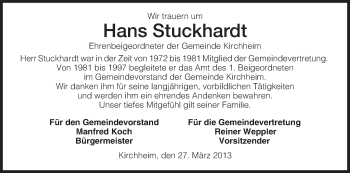 Traueranzeige von Hans Stuckhardt von Hersfeld