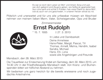 Traueranzeige von Ernst Rudolph von Hersfeld