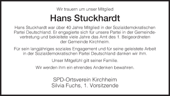 Traueranzeige von Hans Stuckhardt von Hersfeld