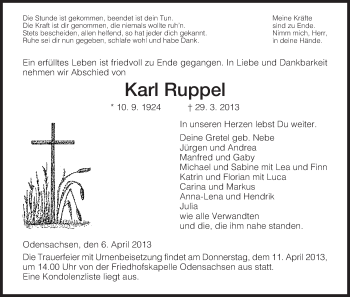 Traueranzeige von Karl Ruppel von Hersfeld