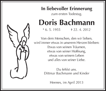 Traueranzeige von Doris Bachmann von Hersfeld