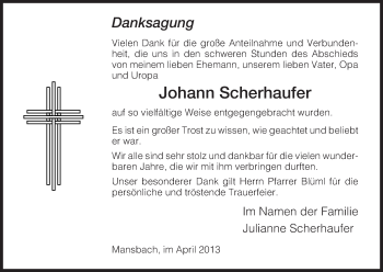 Traueranzeige von Johann Scherhaufer von Hersfeld