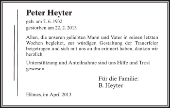 Traueranzeige von Peter Heyter von Hersfeld