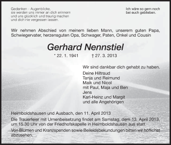 Traueranzeige von Gerhard Nennstiel von Hersfeld