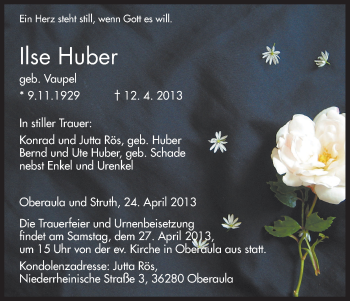 Traueranzeige von Ilse Huber von Hersfeld