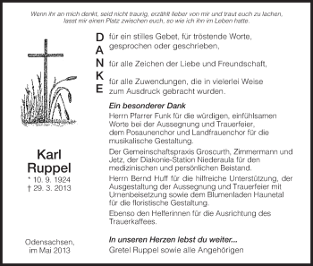 Traueranzeige von Karl Ruppel von Hersfeld