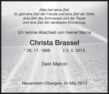 Traueranzeige von Christa Brassel von Hersfeld