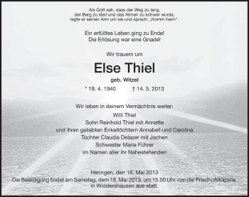 Traueranzeige von Else Thiel von Hersfeld