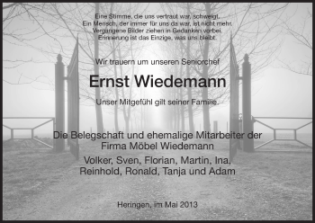 Traueranzeige von Ernst Wiedemann von Hersfeld