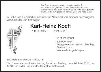 Traueranzeige von Karl-Heinz Koch von Hersfeld