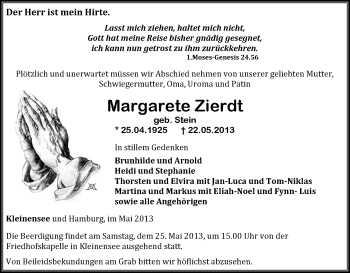 Traueranzeige von Margarete Zierdt von Hersfeld