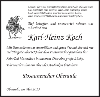 Traueranzeige von Karl-Heinz Koch von Hersfeld