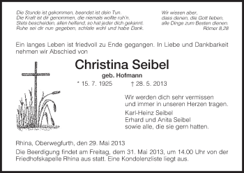 Traueranzeige von Christina Seibel von Hersfeld