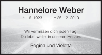 Traueranzeige von Hannelore Weber von Hersfeld