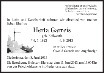 Traueranzeige von Herta Garreis von Hersfeld