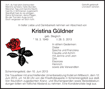 Traueranzeige von Kristina Güldner von Hersfeld