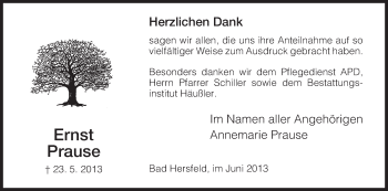 Traueranzeige von Ernst Prause von Hersfeld