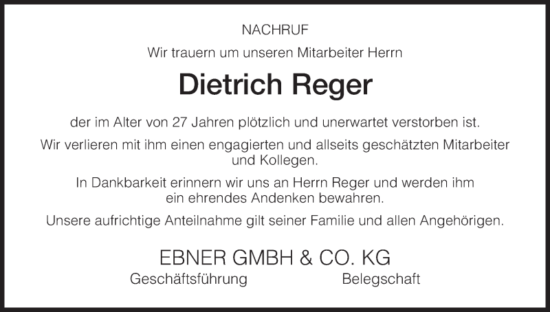 Traueranzeige für Dietrich Reger vom 04.07.2013 aus Hersfeld