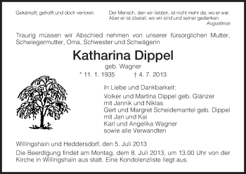 Traueranzeige von Katharina Dippel von Hersfeld