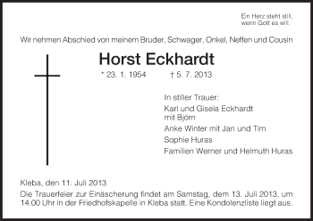 Traueranzeige von Horst Eckhardt von Hersfeld