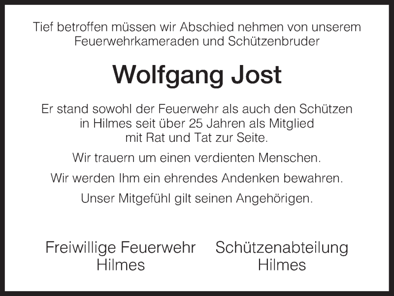  Traueranzeige für Wolfgang Jost vom 25.07.2013 aus Hersfeld