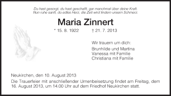 Traueranzeige von Maria Zinnert von Hersfeld