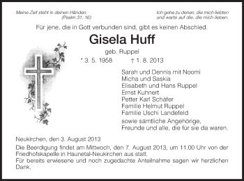 Traueranzeige von Gisela Huff von Hersfeld